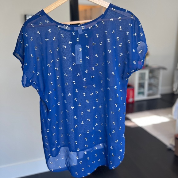 Navy Blue Nautical Short Sleeve Top NWT - Picture 2 of 6